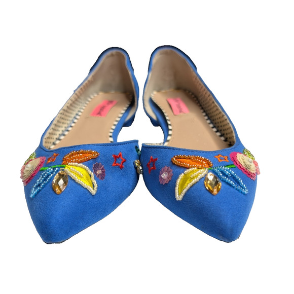 Betsey‎ Johnson Cypress Blue Beaded Sequin Whimsical Funky Fairy Suede Flats 6.5 - Picture 6 of 12